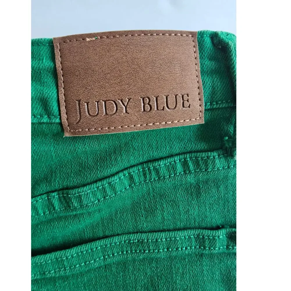 Judy Blue Tummy Control Denim Shorts, Green, High Waist, Jean, Stretchy, Sz S